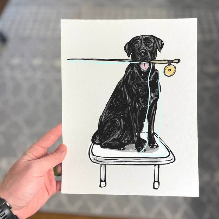 Black Lab Flats Fishing Print for wholesale by Jaybo Art