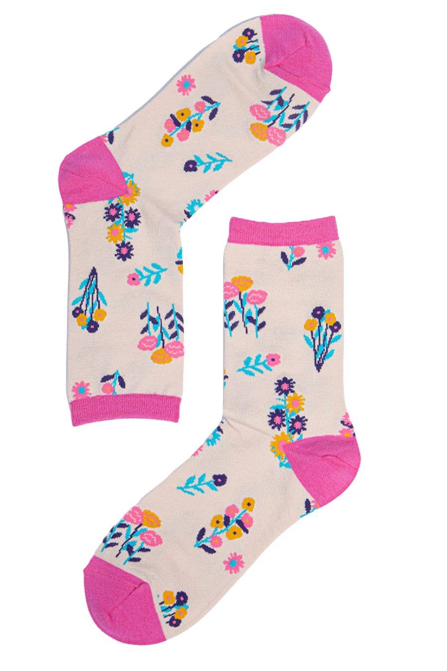 Sock Talk – wholesale Socks – Women's – Womens Bamboo Socks Floral Ankle Sock Wild Flowers Pink1
