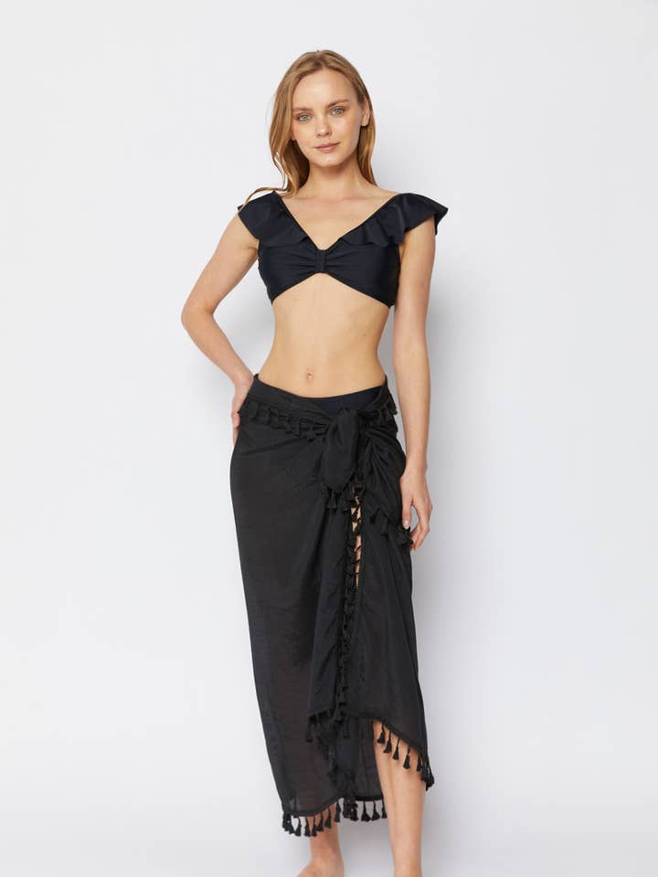 Long wrap Cover Up with tassel detail -NS015 for wholesale by MARINA WEST SWIM