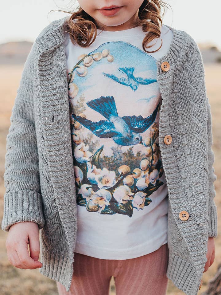 Bluebird and Flowers Girl's Shirt for wholesale by Acme. Baby Co. LLC