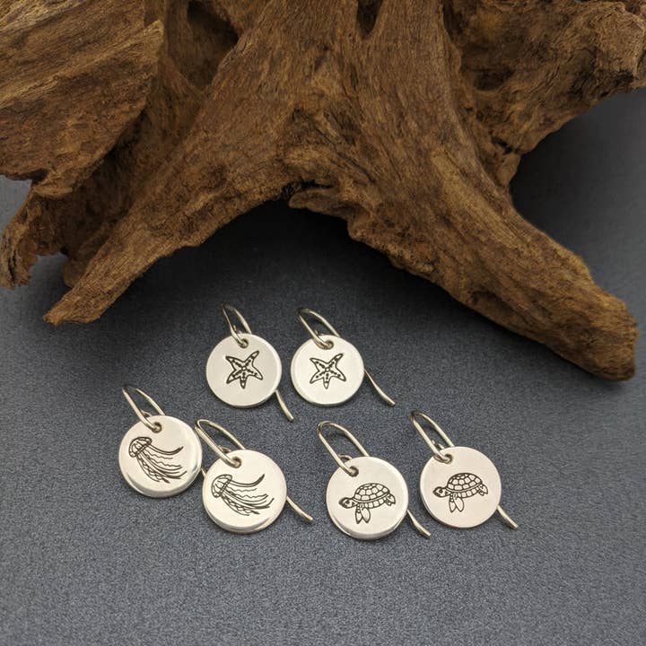erin.k creative studio - Wholesale Dangle earrings - SEASCAPE – Stamped sea creature earrings0