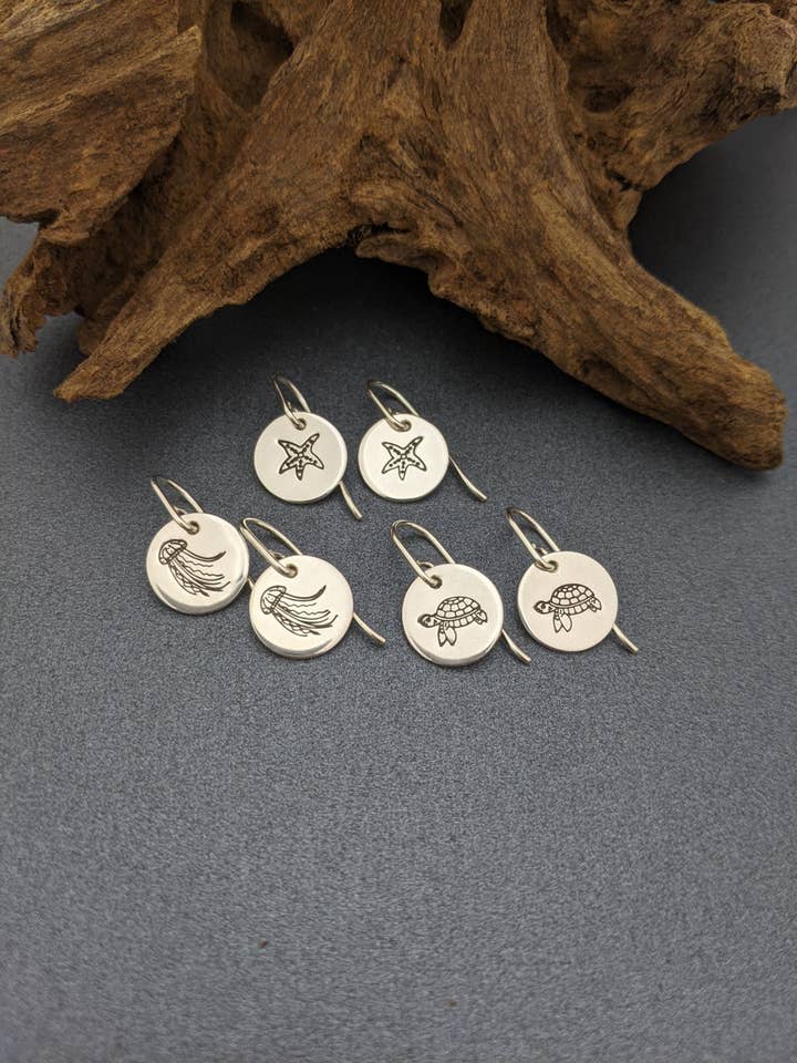 SEASCAPE – Stamped sea creature earrings for wholesale by erin.k creative studio