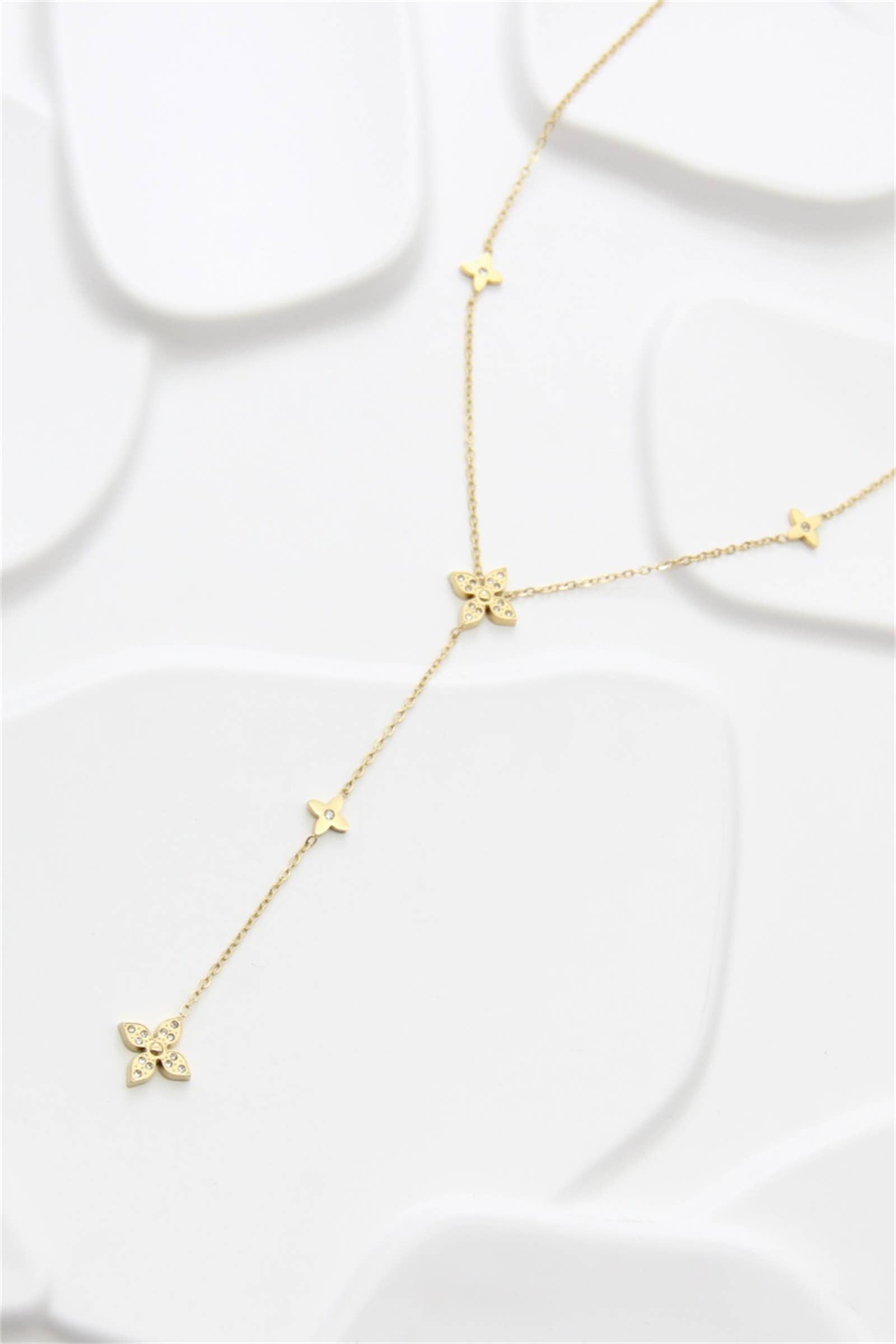 BELLISSIMA BIJOUX - Wholesale Y-Neck/Lariat Necklace - Golden Charm Flower Long Necklace – Stainless Steel