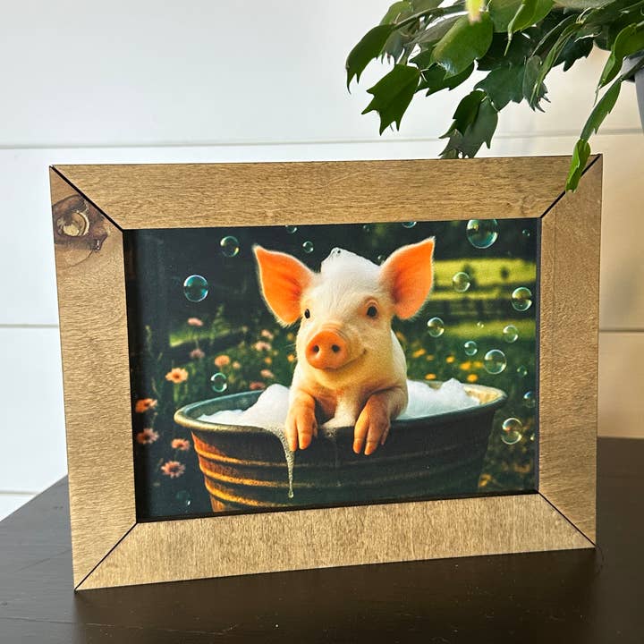Bubbles & Piglet Bliss 6.5x8.5” for wholesale by Farmhouse Decor & Co.