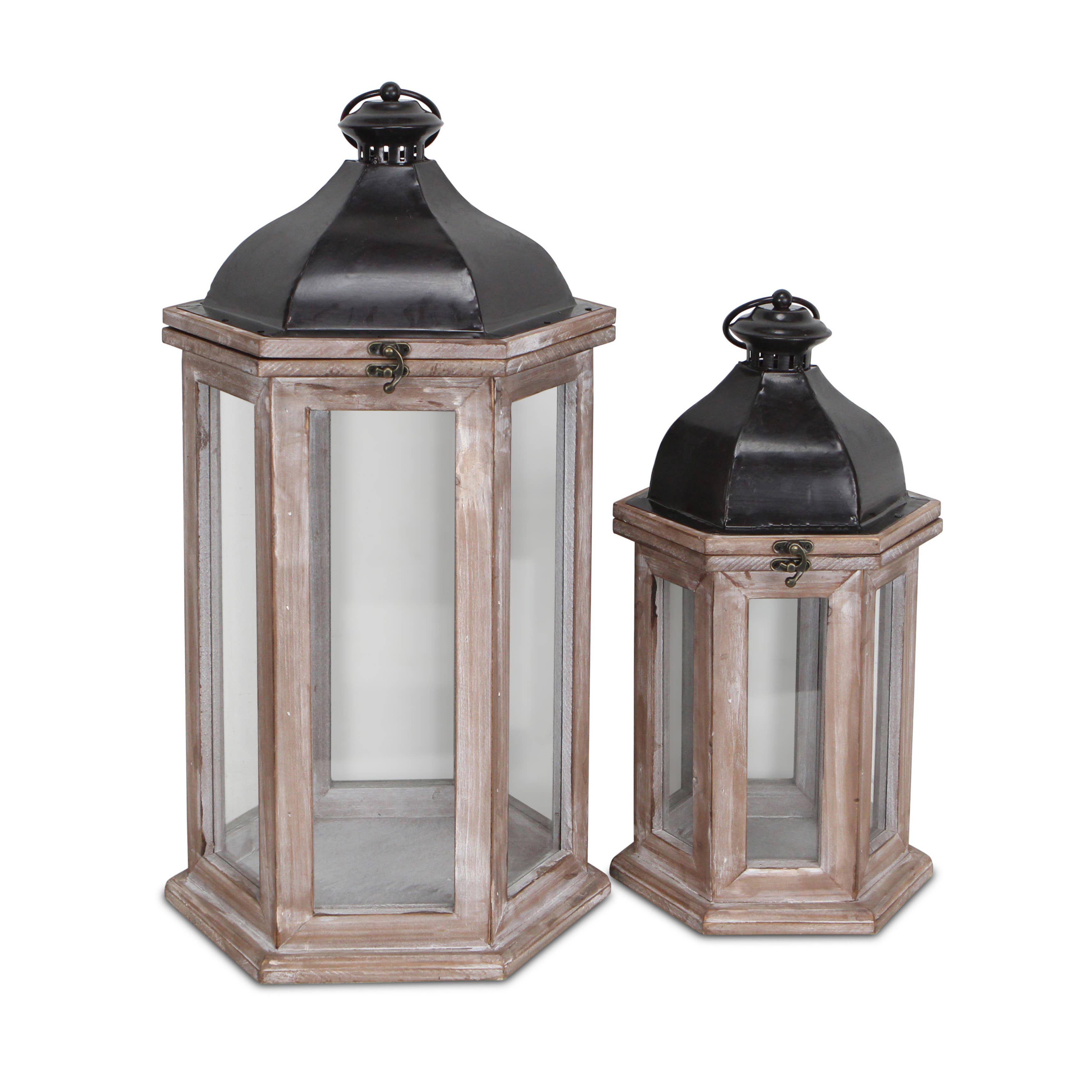 Cheungs Home Decor - Wholesale Lantern - Effie Set of 2 Hexagon Lanterns with Black Metal Tops1