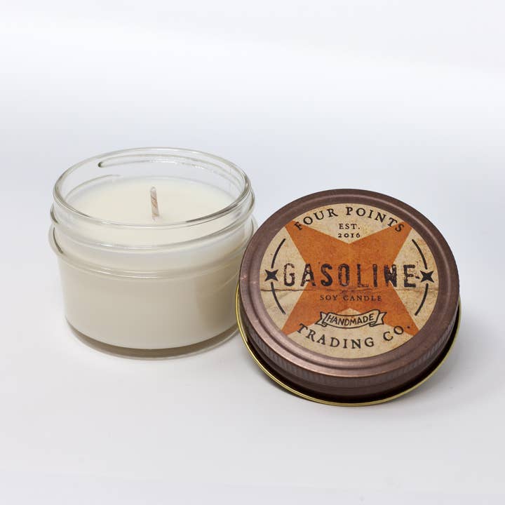 Gasoline 4 oz Soy Candle for wholesale by Four Points Trading Co