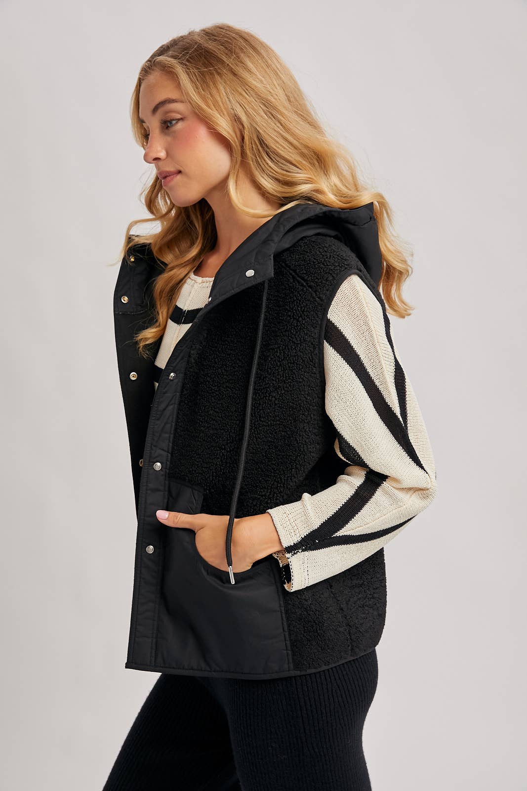 Bluivy - Wholesale Outerwear Vest - Women's - SHERPA FLEECE HOODED VEST WITH FAUX SUEDE INNER11