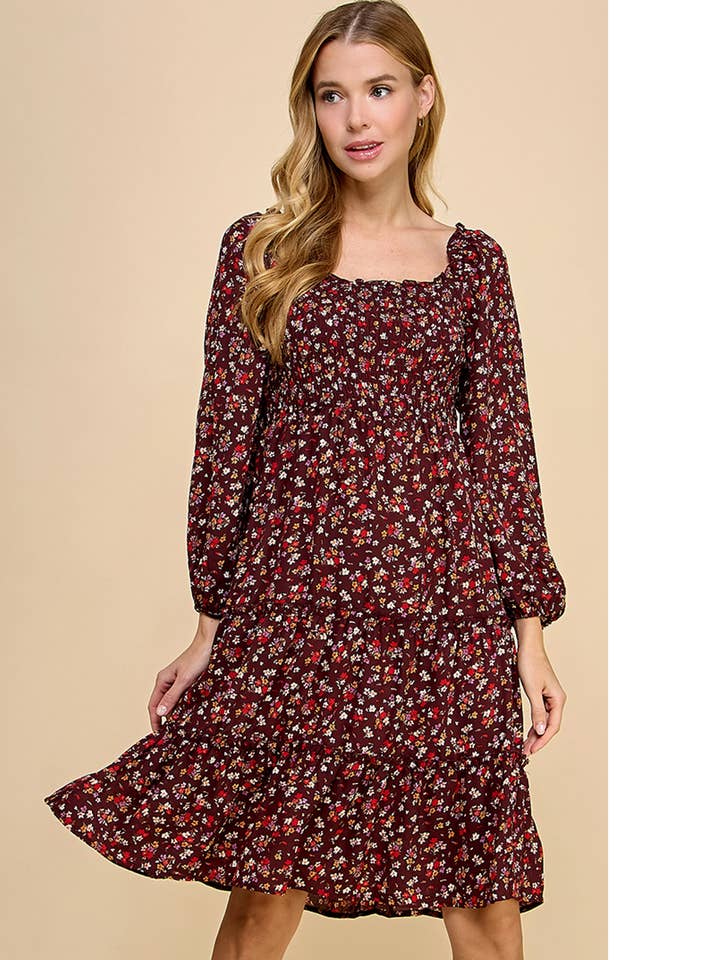 BRN/RUS/LAV GESTUFTES KLEID MIT RAUSCHEN UND LANGEN ÄRMELN A450877M67 für den Großhandel auf Faire0