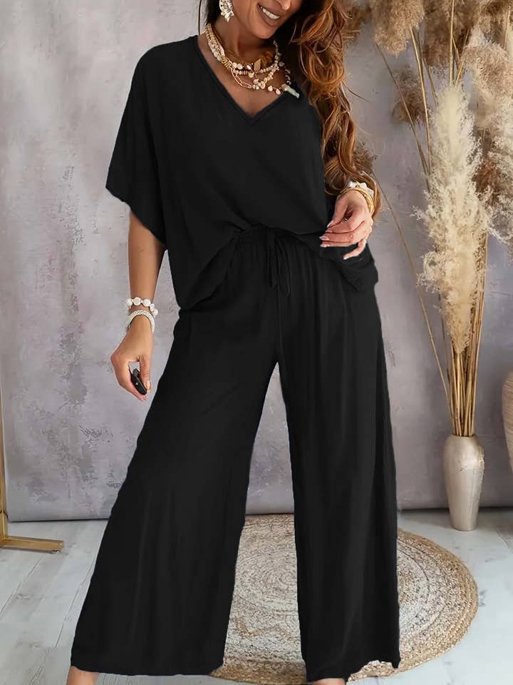 HIDDENBRAND - Wholesale Top & Pant Set (NOT Loungewear) - Women's - Lazy batwing top & wide-leg pants set loungewear9