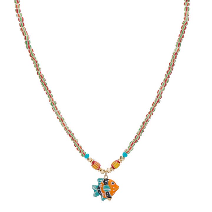 Collar con colgante de pez naranja y verde para venta al por mayor de Retro Forever