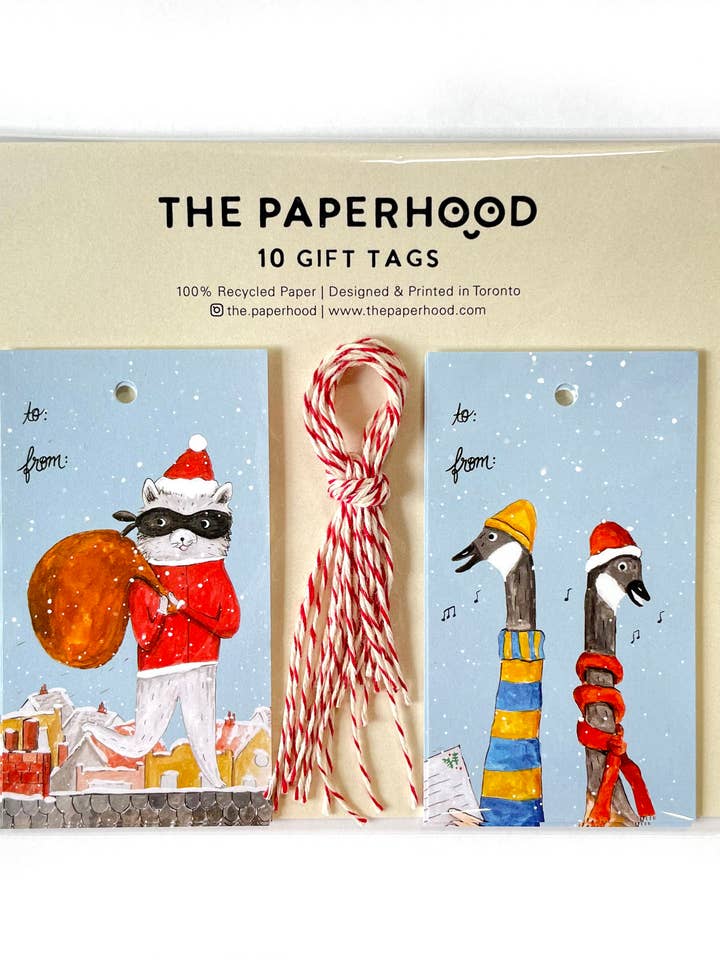 Étiquettes cadeaux Holiday Raccoon & Geese pour la vente par The Paperhood