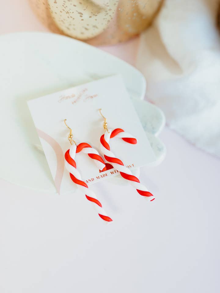 Pendientes Navideños de Bastón de Caramelo - Hechos a Mano para venta al por mayor de Hands Producing Hope