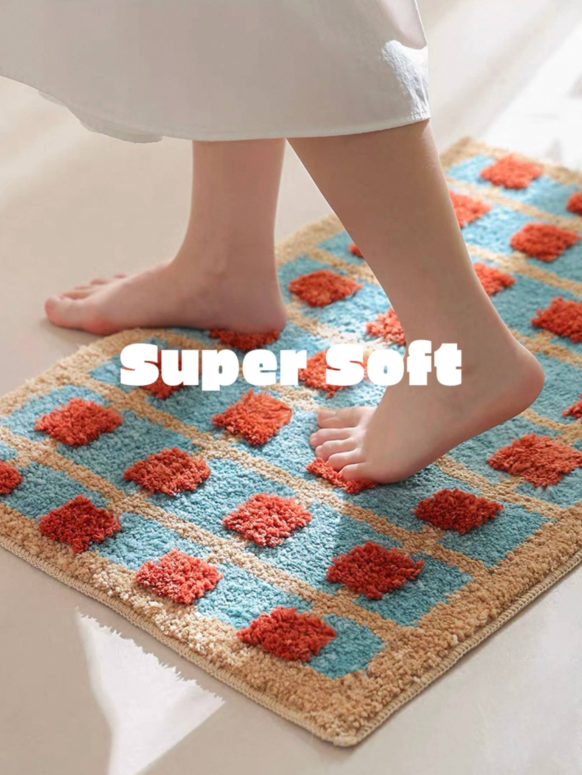 INSPECIAL HOME – wholesale Bath mat – Soft Retro Grid Bath Rug Machine-washable Absorbent Mat5