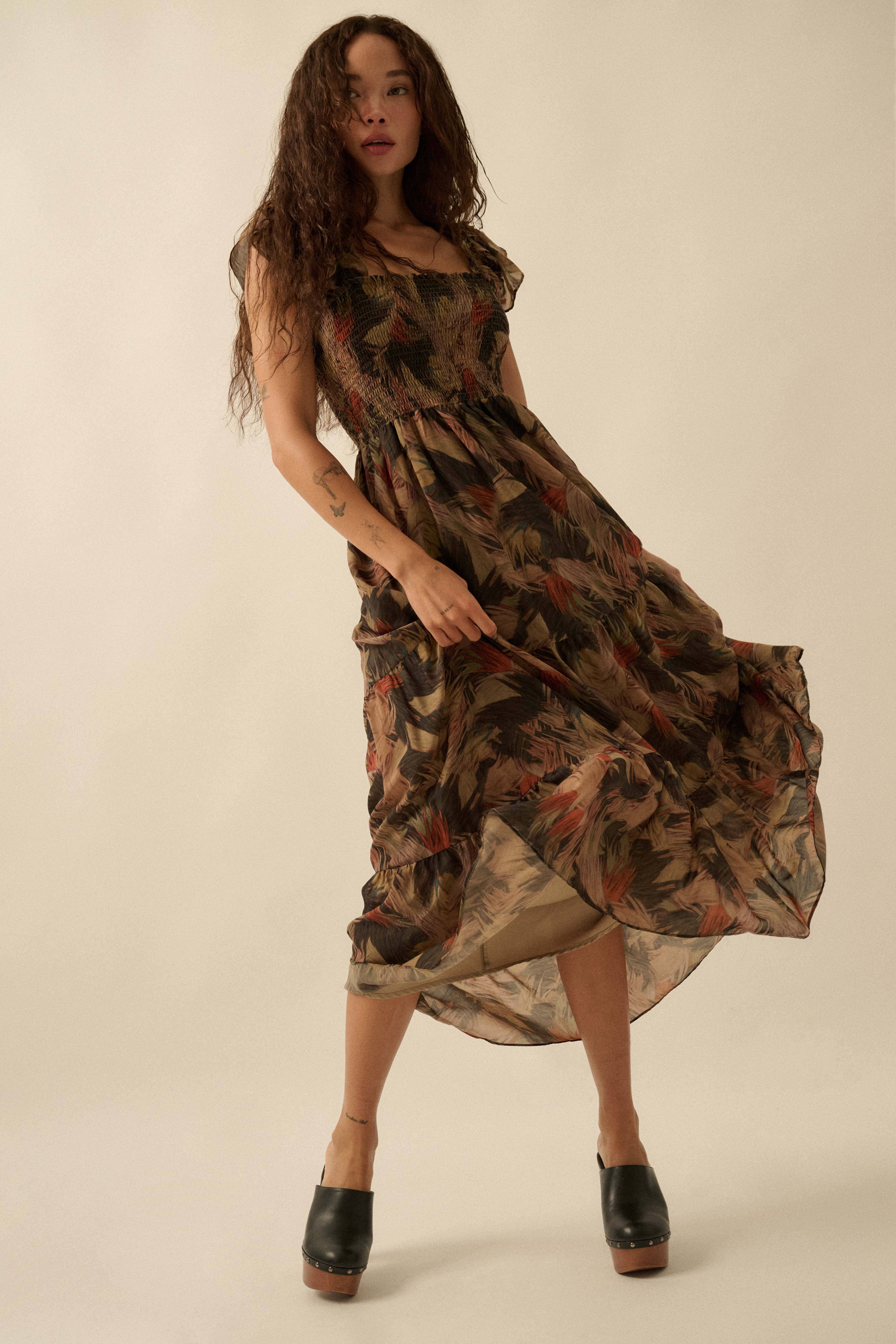 Promesa USA - Wholesale Dress - Women's - Abstract-Print Smocked Ruffle Midi Dress14