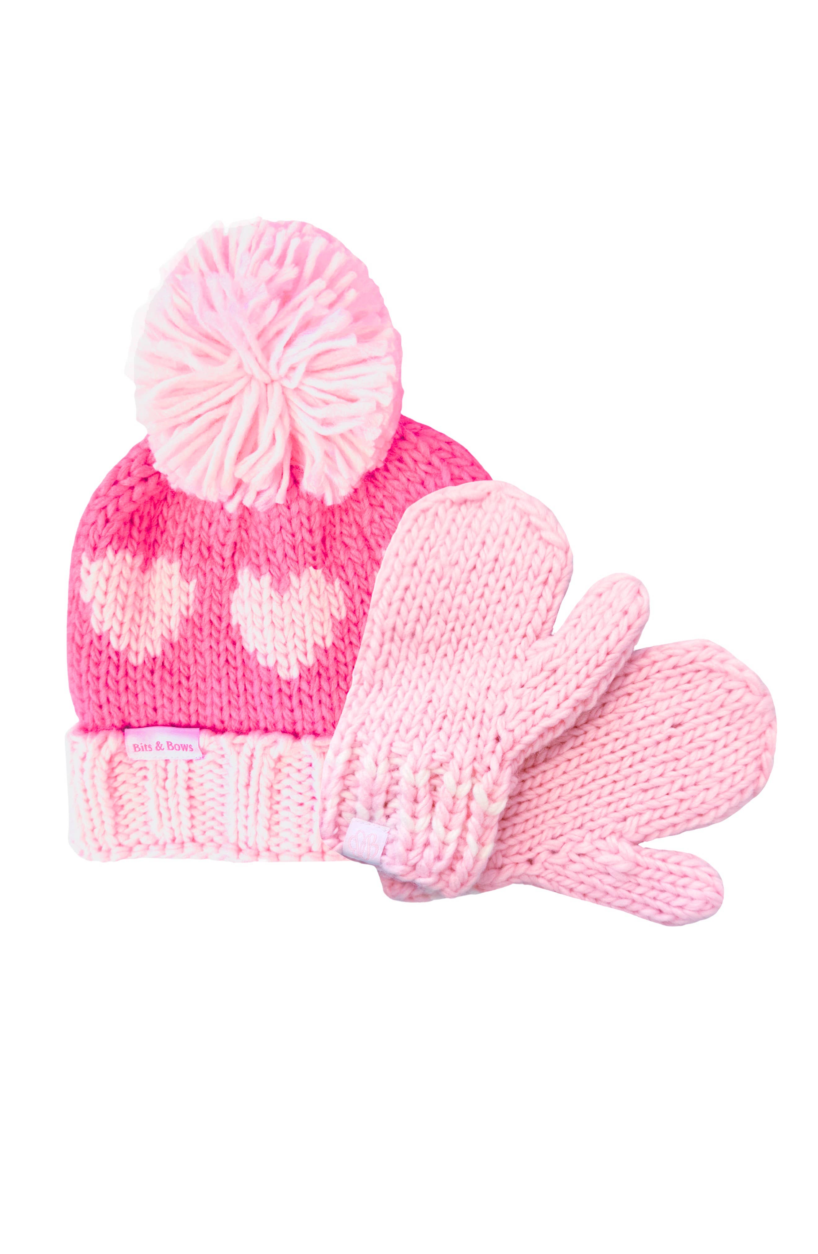 Bits & Bows - Wholesale Kids Hat - Kids - Pink Hearts Bobble Hat (Baby, Toddler, Kid)1
