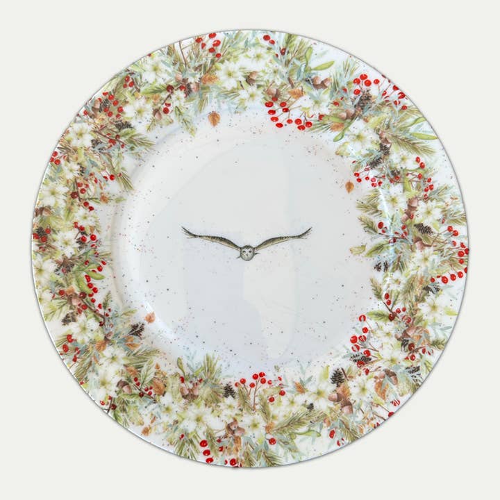 Vild vinterkrans och snöuggla - 10' middagstallrik för wholesale av Cheney Penrose Designs