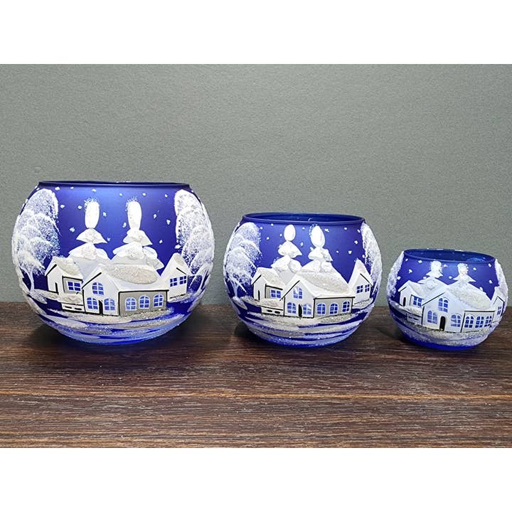 Glass by Iness - Wholesale Candle Holder - White Church In Winter Wonderland Collection - Candle Holder8