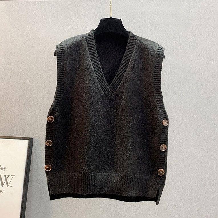 Lily Clothing - Vente Pull sans manches – femme - GILET DÉCONTRACTÉ À COL EN V VINTAGE DE COULEUR UNIE3