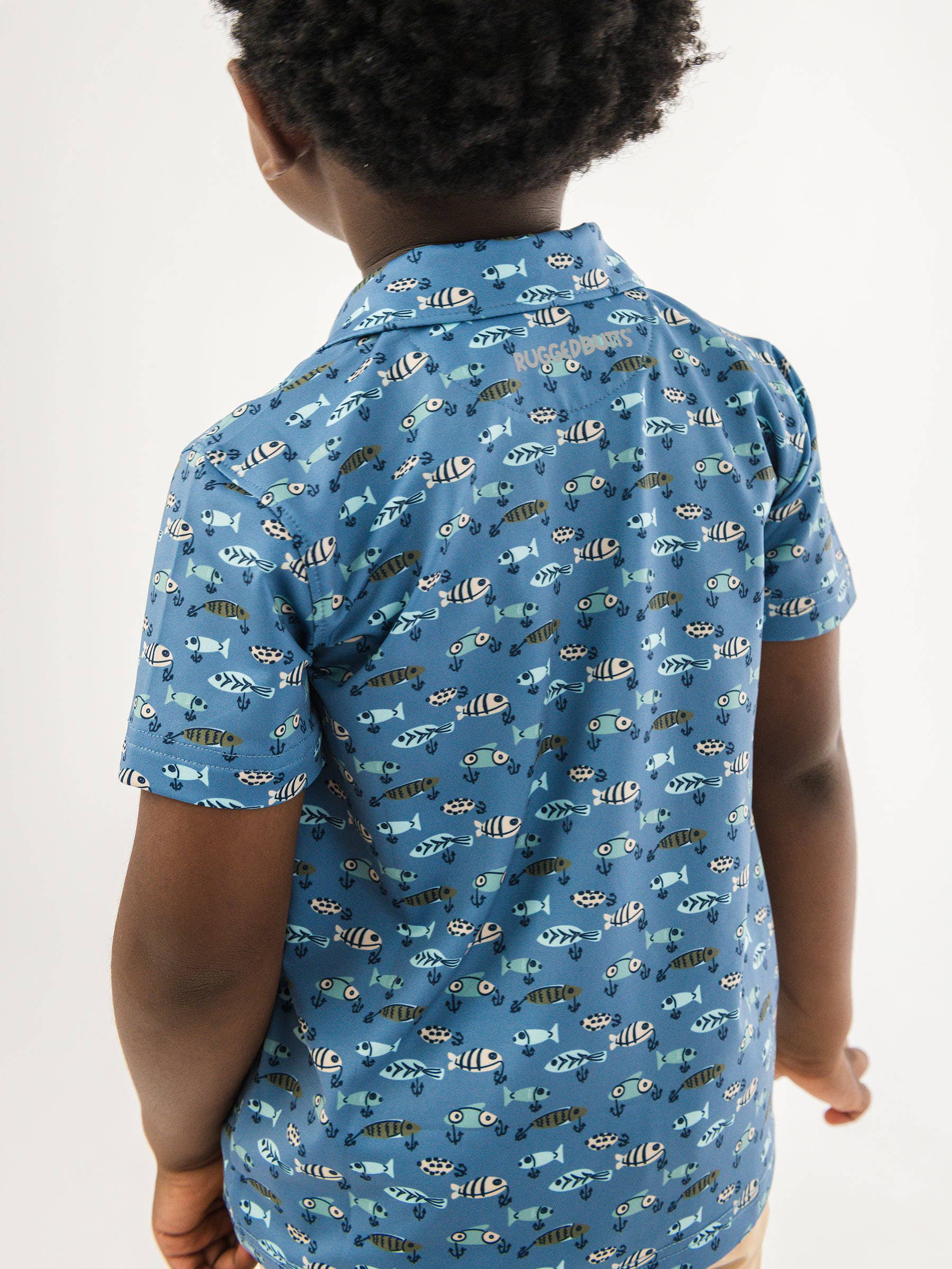 Blå Drenge Fisk Agn Kammerater Strik Kortærmet Performance Polo for engroshandel på Faire2