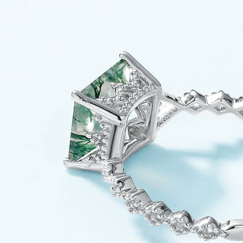 Gioiellin - S925 Silver Jewelry - Wholesale Single Stone/Solitaire Ring - 925 Sterling Silver Green Moss Stone Open Ring3