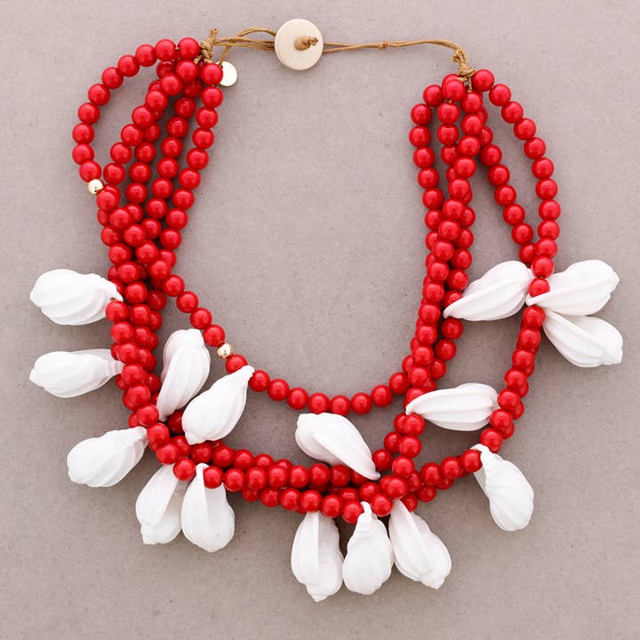 Multi Bead Choker with Hanging Resin Shells for wholesale by Sonata