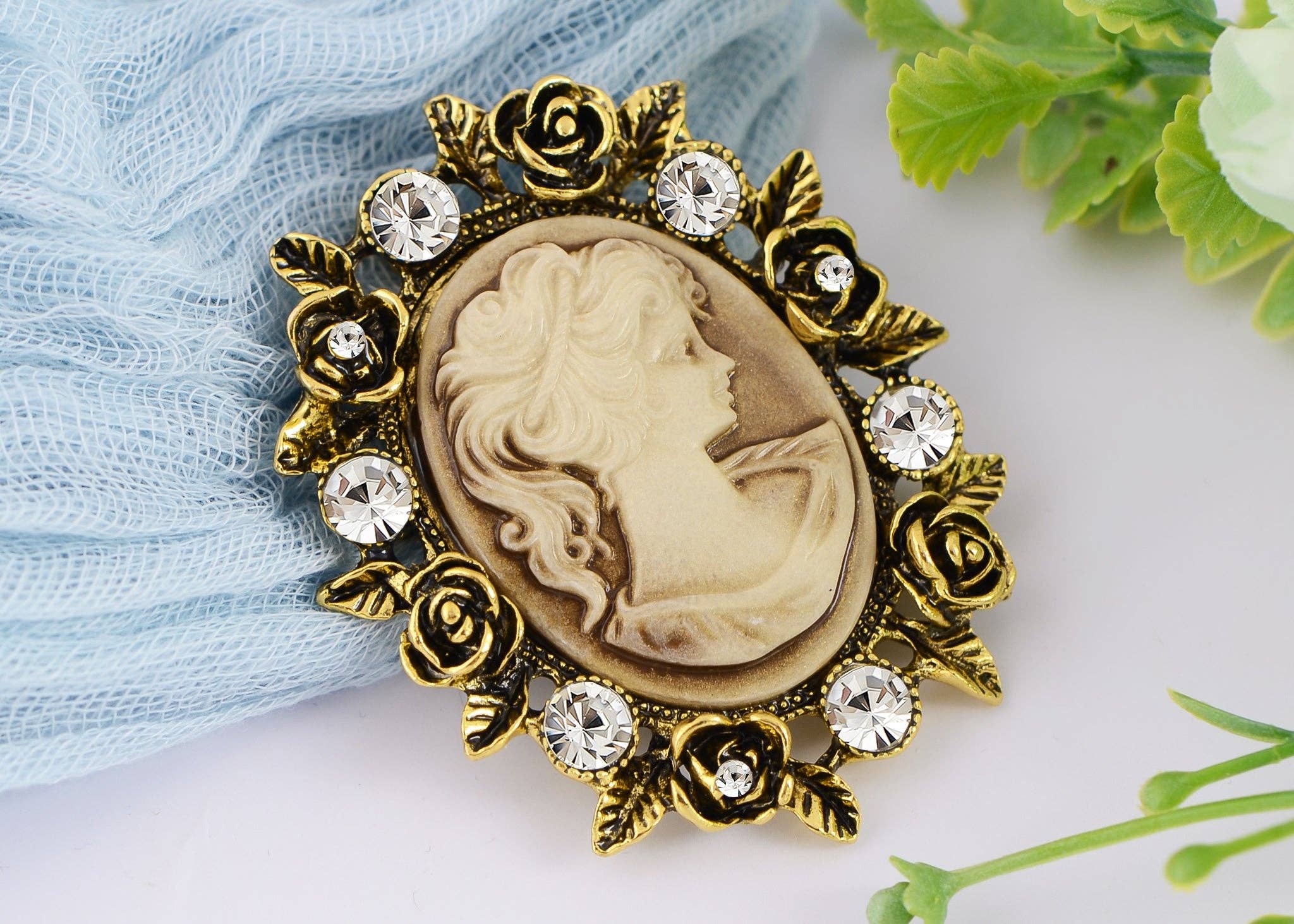 AK Brand - Wholesale Brooch - Vintage Victorian Cameo Brooch Maiden Flower Ribbon Bow30