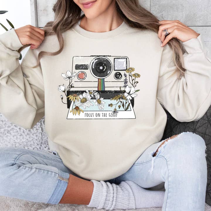Focus on the Good Sweatshirt in Ivory for wholesale by ChubbyBubbyBear