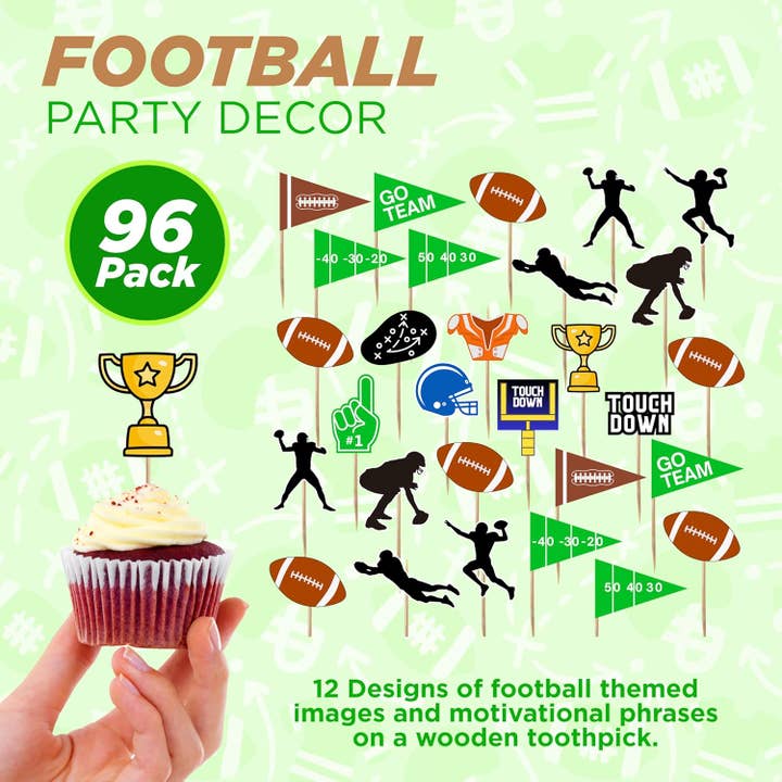4E's Novelty - Wholesale Cake/Cupcake Topper - 96 Pack Football Cupcake Toppers in 12 Styles7