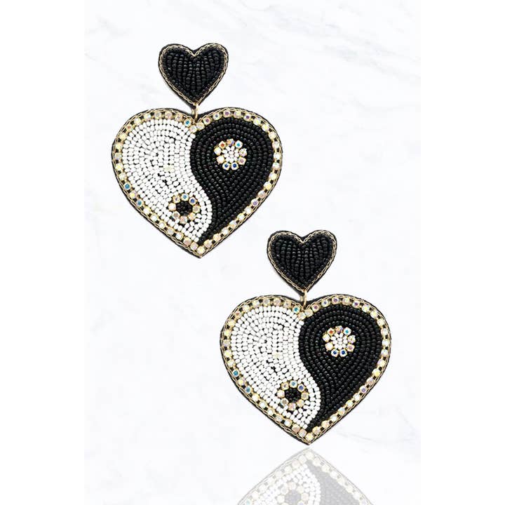 Suzie Q USA - Wholesale Dangle Earrings - Seed Bead, Yin Yang Shape Heart, Fabric Post Drop Earrings