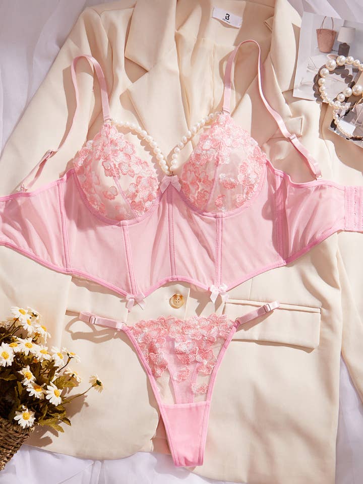 Ladies Floral Embroidery lingerie Corset Set SKLG4162 for wholesale by Sweetkama