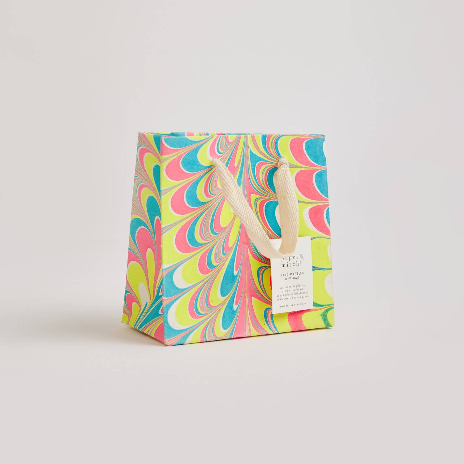 Paper Mirchi - Wholesale Gift Bag - Hand Marbled Gift Bags (Small) - Neon4