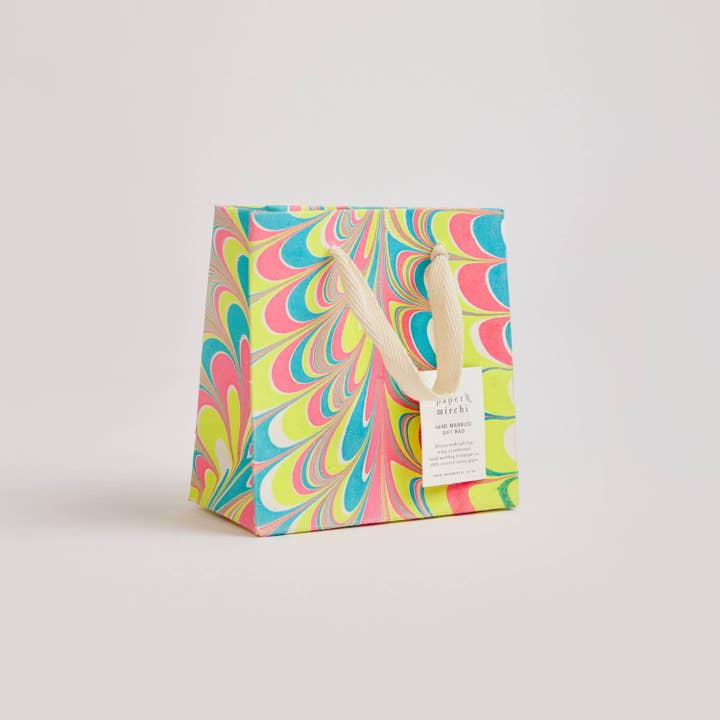 Paper Mirchi - Wholesale Gift Bag - Hand Marbled Gift Bags (Small) - Neon4