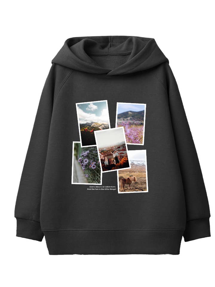 GIRLS L/S POPOVER WASHED HOODIE W TRAVEL PICTURES for wholesale by Silver Jeans