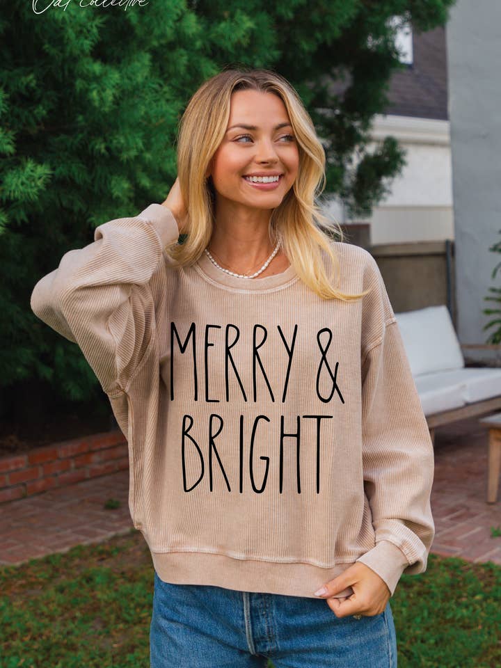 MERRY AND BRIGHT  Cropped Thermal Vintage Pullover  for wholesale by OAT COLLECTIVE