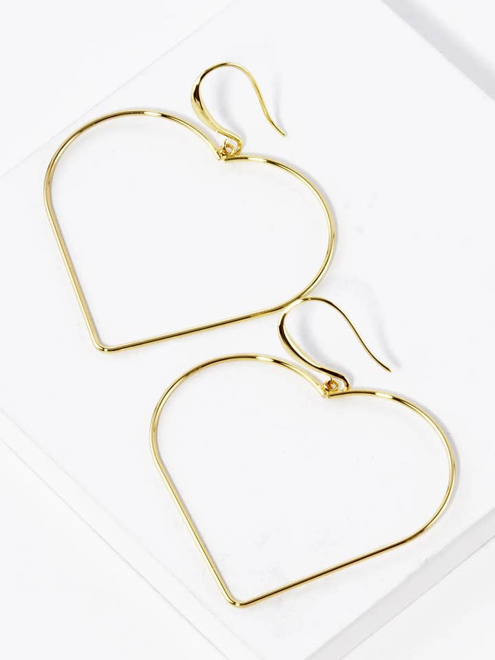 18K Gold Dipped Large Wire Heart Drop Lightweight Earrings for wholesale by Wild Honey