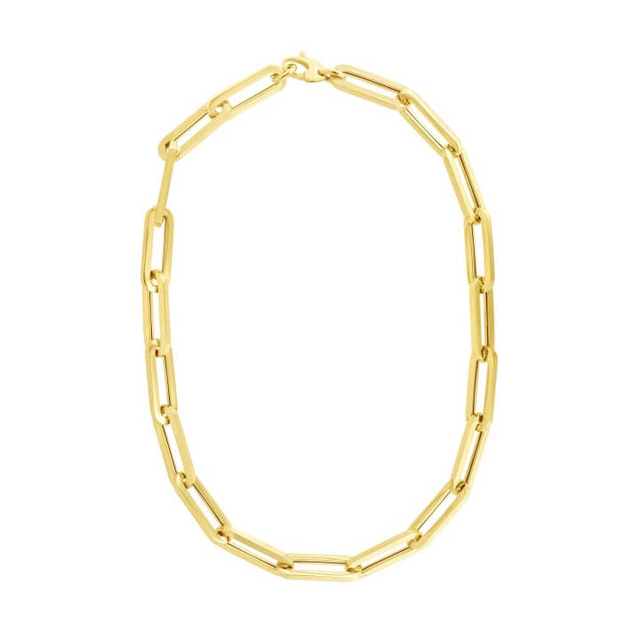 14k Yellow Gold Extra Wide Paperclip Chain Necklace for wholesale by RubyAnn Jewelry
