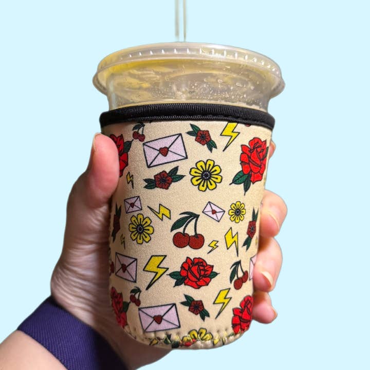 Sprinkles Studios - Wholesale Drink huggers & koozies - Vintage Tattoo Flash Neoprene Iced Coffee Cup Sleeve0