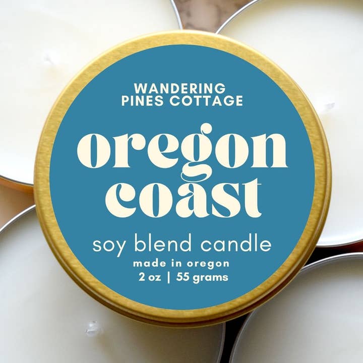 Oregon Coast - 2 oz Gold Tin Travel Candle for wholesale by Wandering Pines Cottage