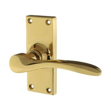 Latch Door Handle - Short Plate - Polished Brass for wholesale by Diybasket