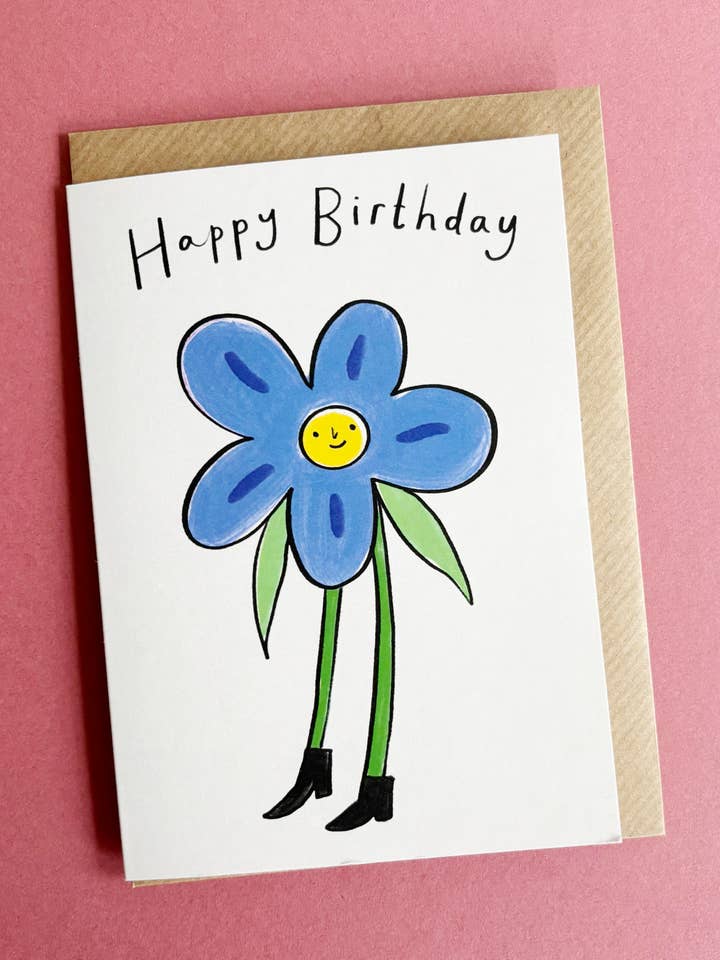 Happy Birthday Flower Person Eco Greeting Card for wholesale by Kitty Kenda Papergoods