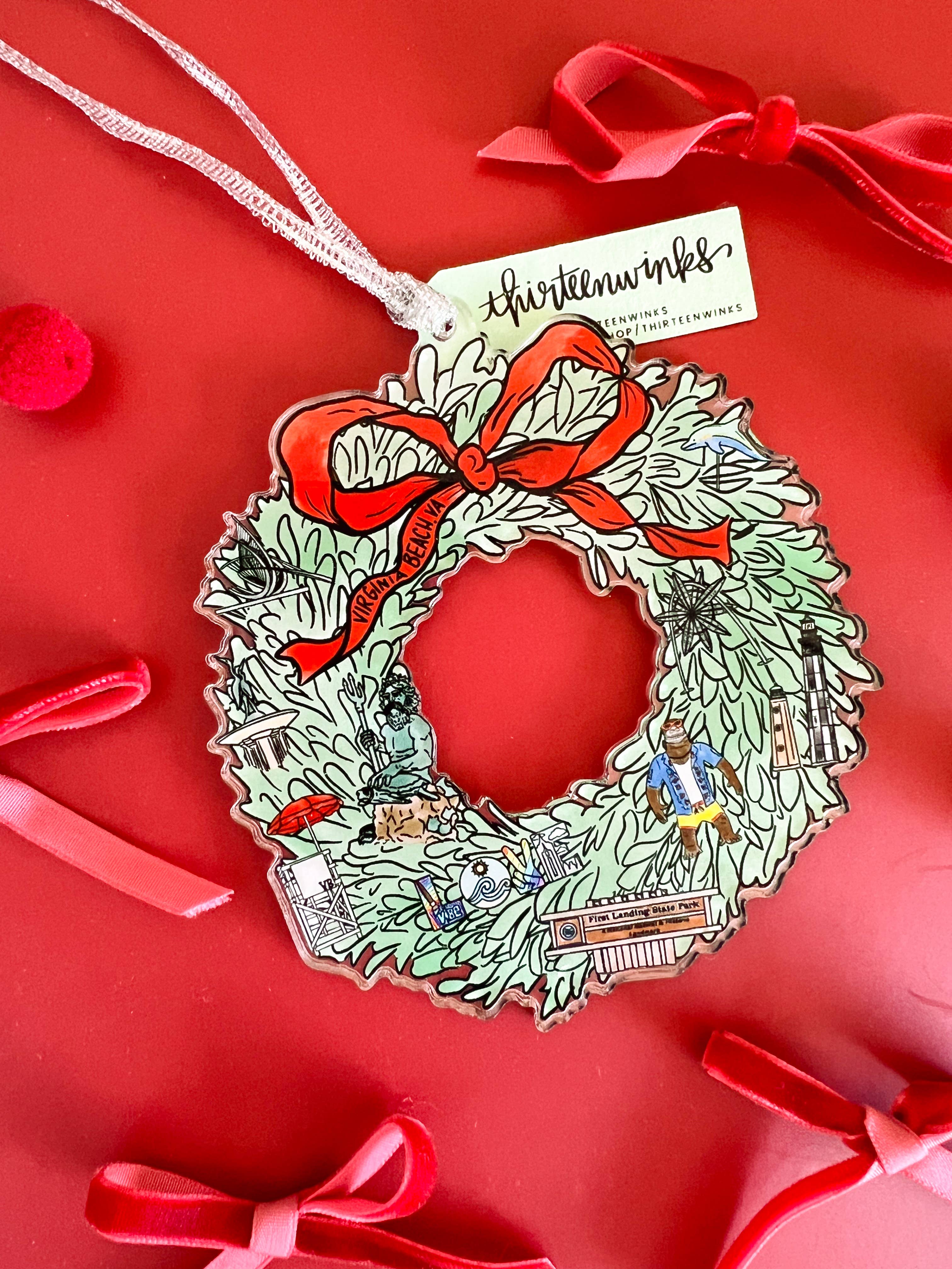 Thirteenwinks - Wholesale Ornament - Virginia Beach, VA Christmas Wreath Acrylic Ornament 4in