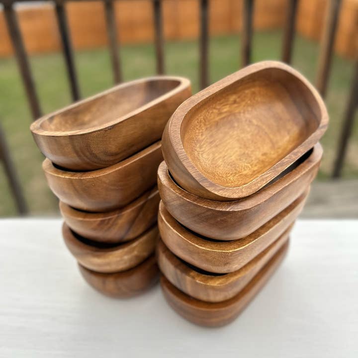 Wood Bowl Candle Supply - Wholesale Candle Holder - Bulk Pricing |15 Oval 9x6 Candle Ready Acacia Wood Bowls