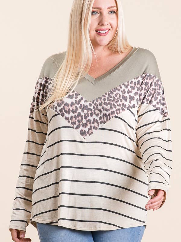 LMT1819PL-PLUS SIZE Gör Randgrejen Färgblock Topp för wholesale av Moonshot Clothing