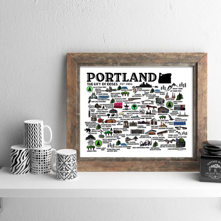 Whereabouts Shop - Wholesale Art Print - Portland Oregon Map Color Art Print