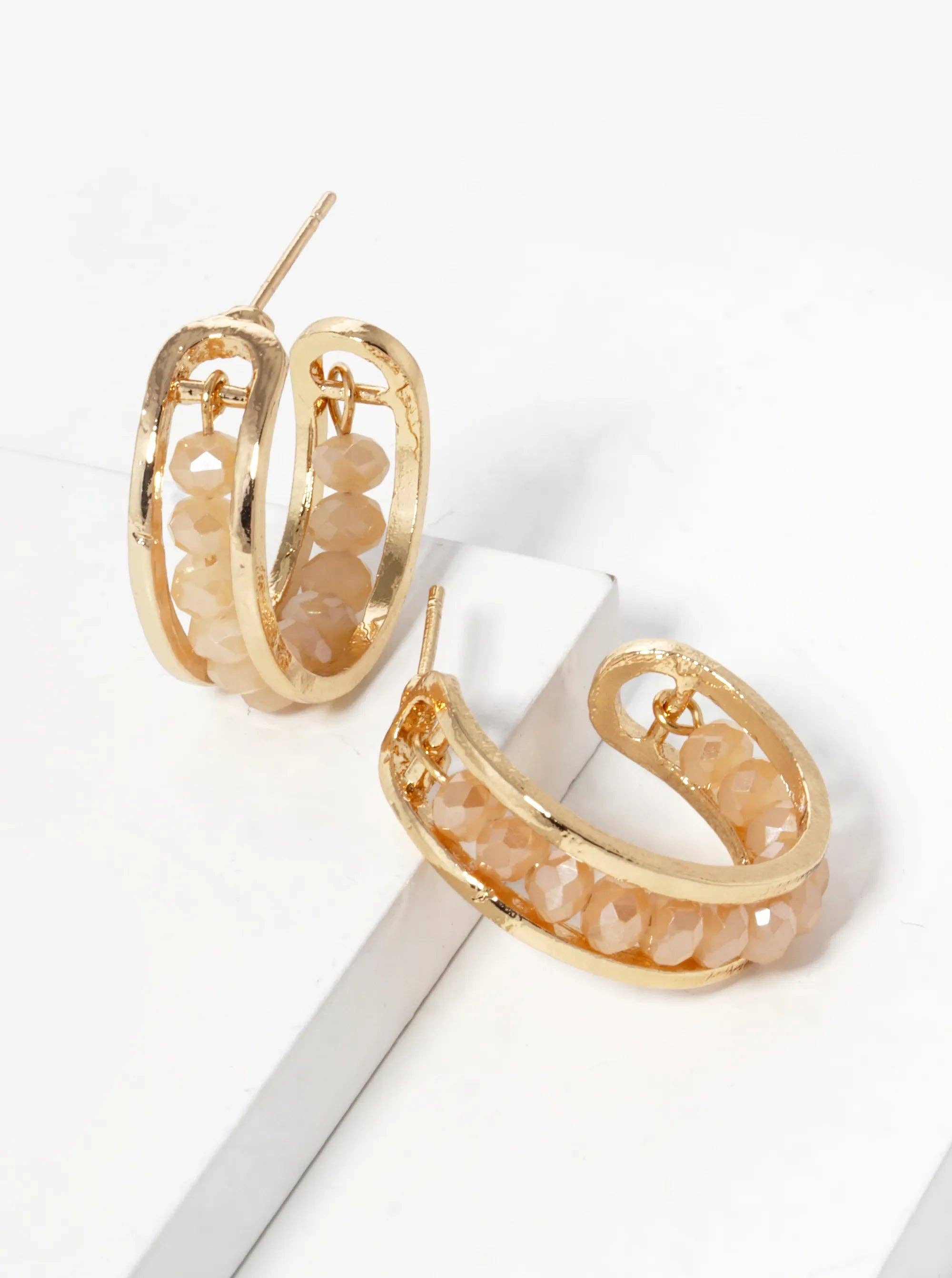 Wild Honey - Wholesale Hoop Earrings - 25Mm Faceted Glass Beaded Open Hoop Earrings0