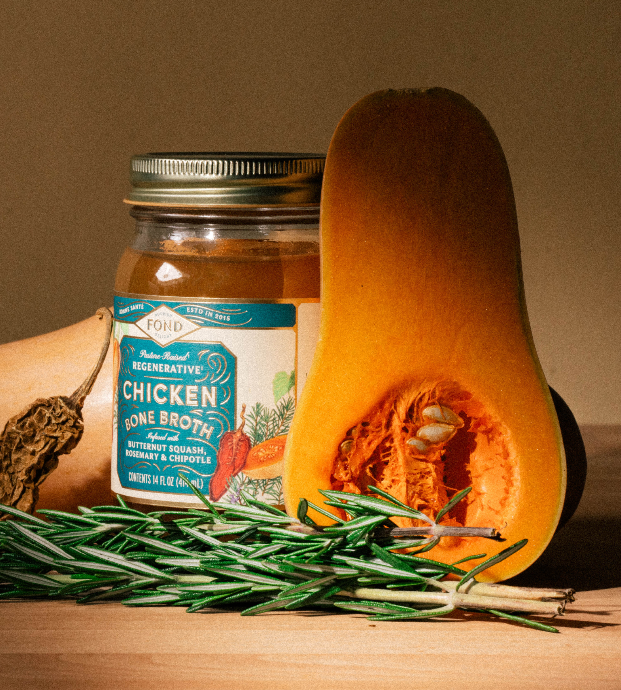 Fond Regenerative - Wholesale Broth - Butternut & Rosemary Pasture-Raised Chicken Bone Broth 14oz5