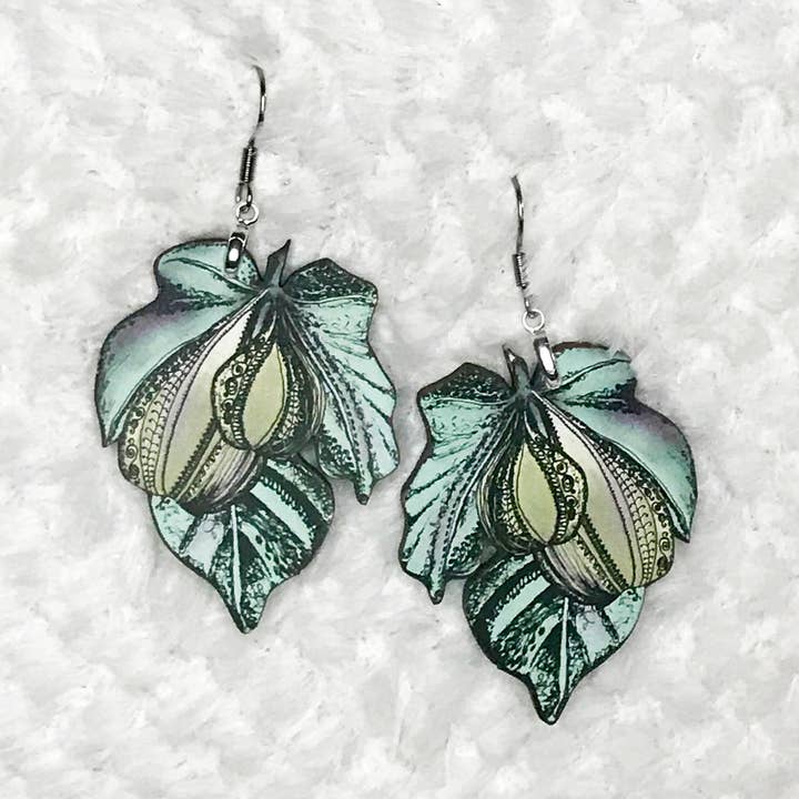Fig Plant Earrings, Green Botanical Earring, Laser Cut Wood for wholesale by Katekreates