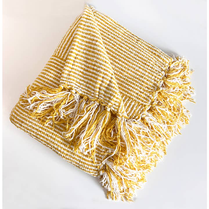 Fennco Styles - Wholesale Throw Blanket - Mustard Chenille Woven Striped 50"x60" Throw Blanket