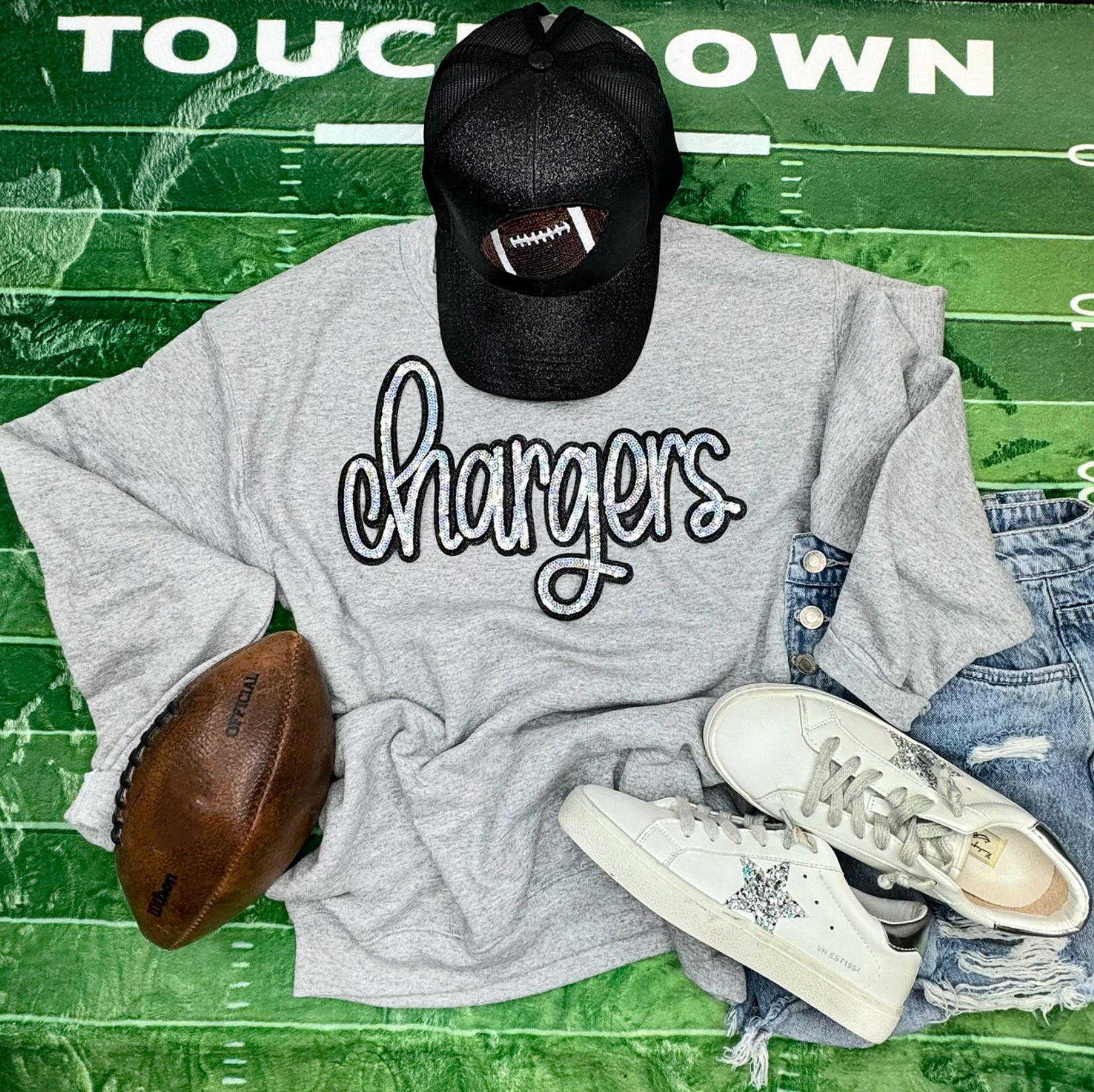 Trendy Transfers - Wholesale Patch - Chargers Silver Sequin Patch0