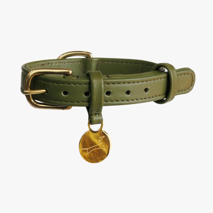 Hundehalsband aus luxuriösem Leder mit Namensschreiber - Klassik - Grün für den Großhandel von The Dog Musthaves